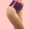 Glossy plum and hot pink high waisted latex briefs with bold contrast trim and retro fit