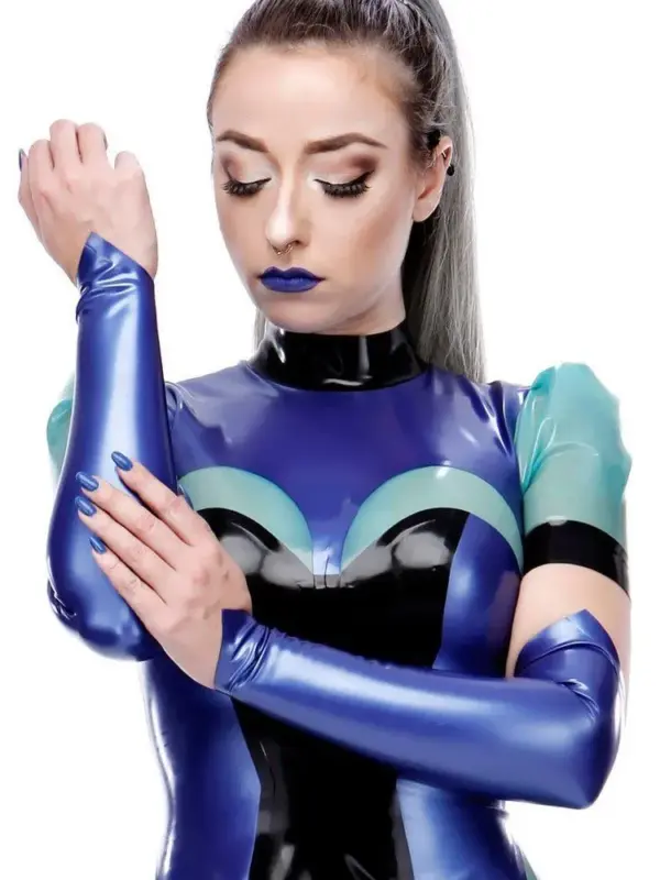 Premium Adele Latex Gauntlets - Pearlsheen Azur Blue