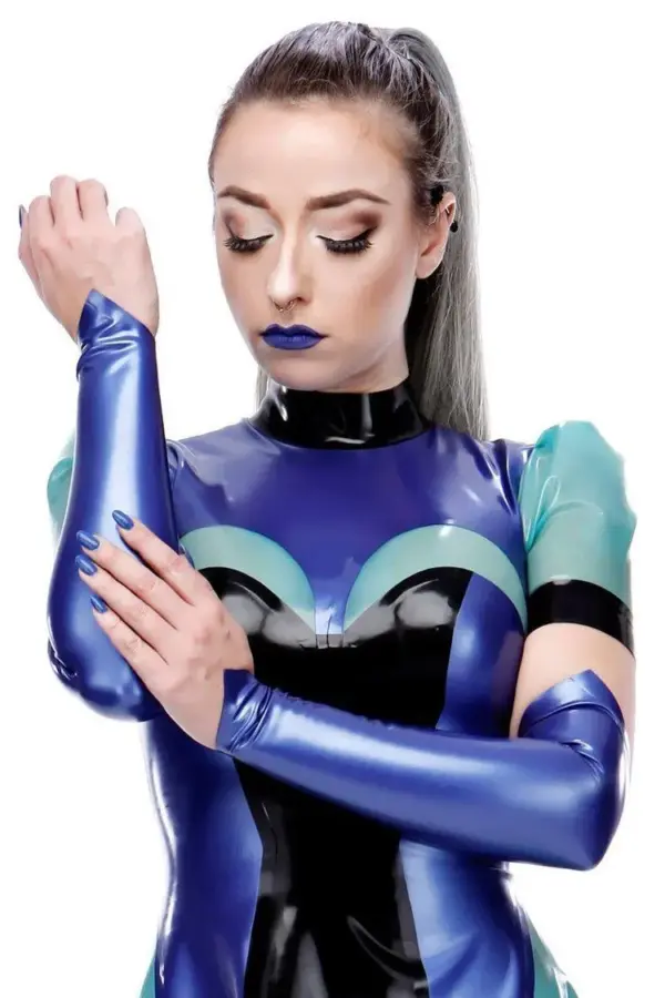Premium Adele Latex Gauntlets - Pearlsheen Azur Blue