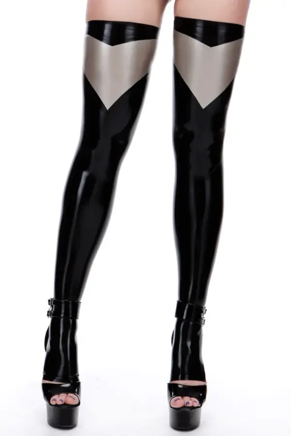 Morgana Toeless Latex Stockings with Pearlsheen Silver and Black Design