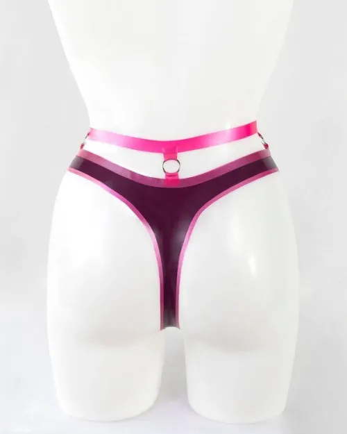 Contrast Trim Latex Thong - Strappy O-Ring Design