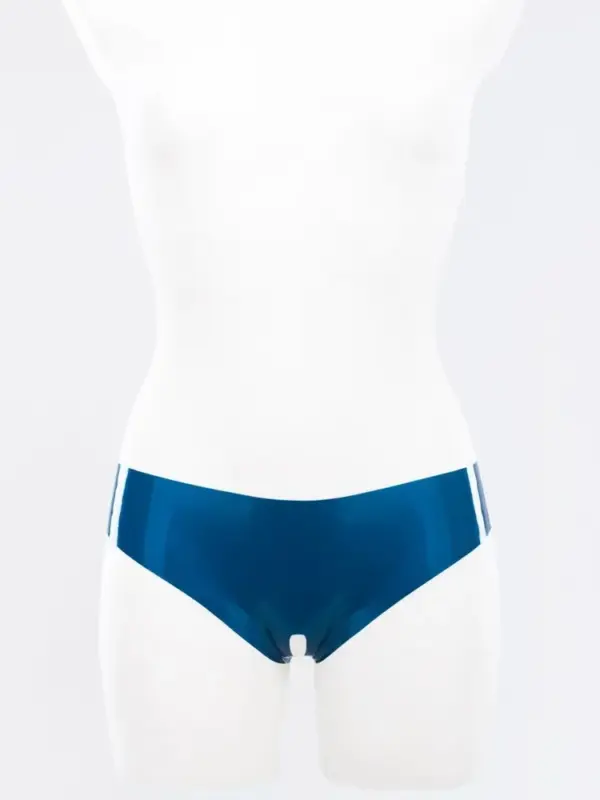 Latex Crotchless Panties – Open Crotch Metallic Blue Briefs