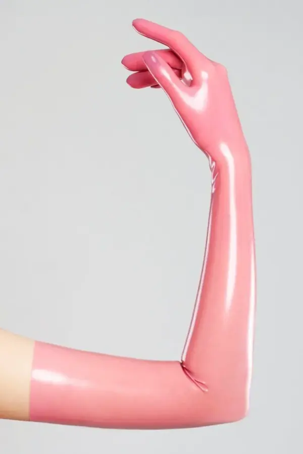 Long Pink Gloves Made of Molded Latex – Sleek, Seamless Latex Gloves for Fetish Outfits