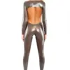 Open-Back Latex Catsuit with Front Zipper – Metallic Platinum Finish