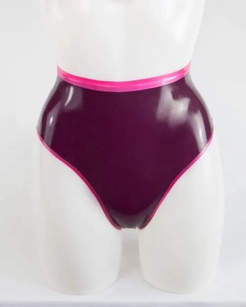 High-Waisted Latex Briefs - Retro Contrast Trim