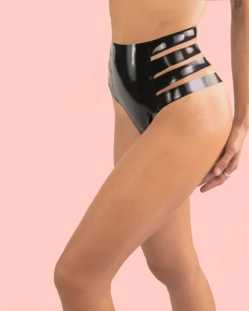 Latex Cutout Briefs - High-Waisted Strappy Design