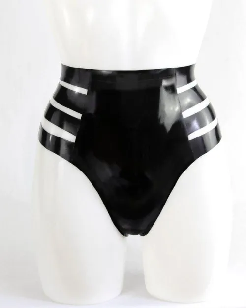 Latex Cutout Briefs - High-Waisted Strappy Design
