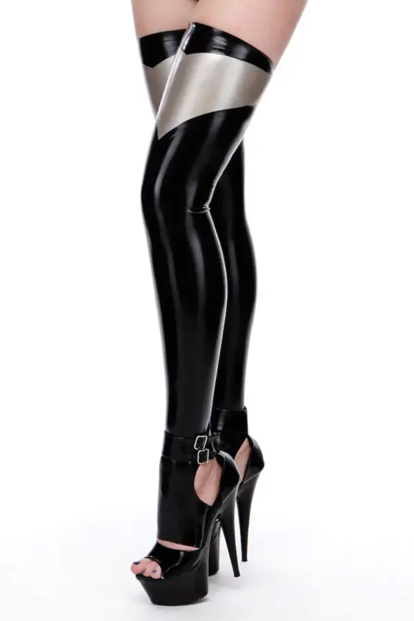 Morgana Toeless Latex Stockings with Pearlsheen Silver and Black Design