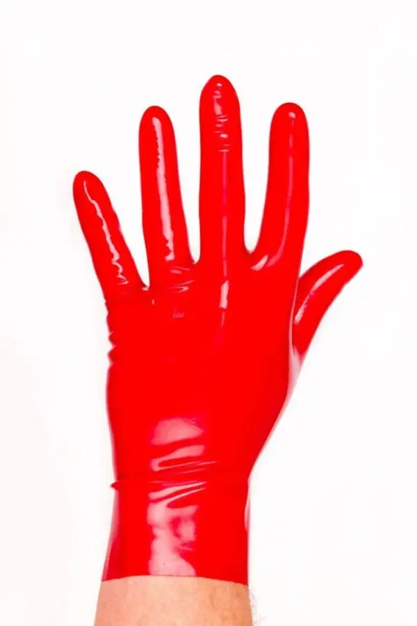 Short Red Latex Gloves – Seamless Molded Latex Gloves for Fetish Wear and Latex Collections