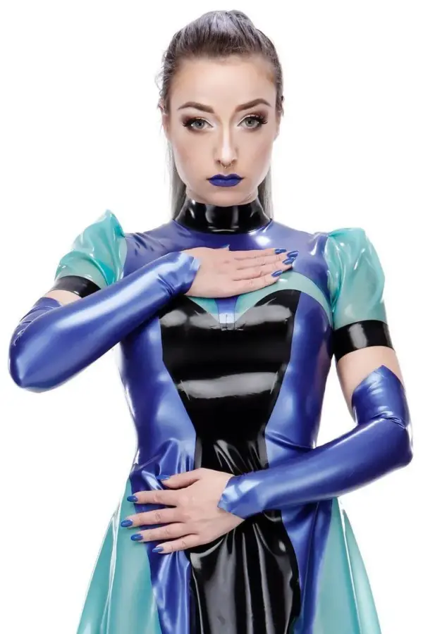 Premium Adele Latex Gauntlets - Pearlsheen Azur Blue
