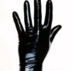 Glossy black and red seamless short latex gloves with moulded fit