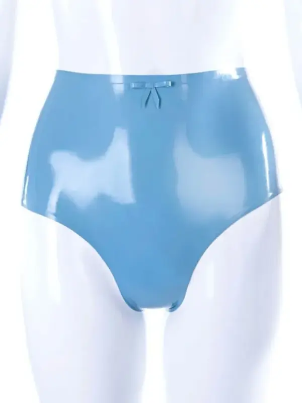 Sue Classic Latex Knickers with Front Bow – Light Blue High-Waist Design