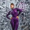 Luxe Violet Latex Catsuit with Front Triple-Zip