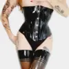 Luxe Latex Black Swan Corset with Lace-Up Back and Stainless Steel Buckles