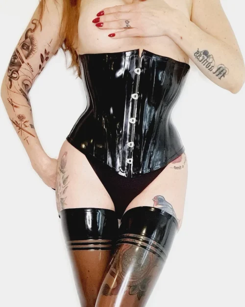 Luxe Latex Black Swan Corset with Lace-Up Back and Stainless Steel Buckles