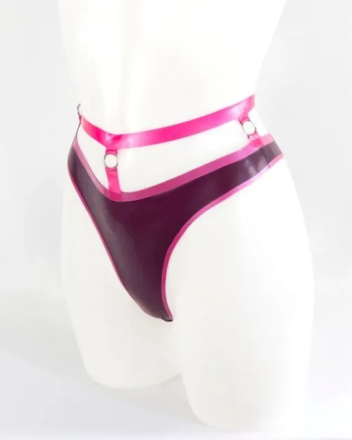 Contrast Trim Latex Thong - Strappy O-Ring Design