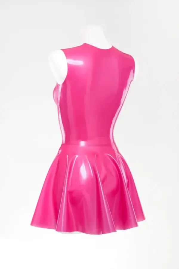 Fuchsia Latex Skater Dress - Metallic Fit & Flare