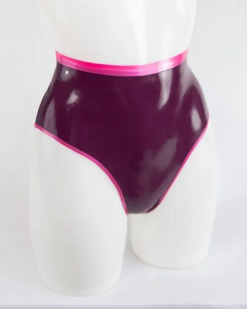High-Waisted Latex Briefs - Retro Contrast Trim