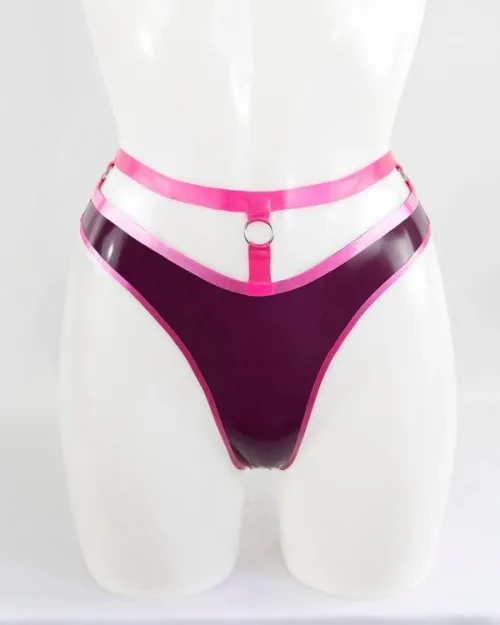 Contrast Trim Latex Thong - Strappy O-Ring Design