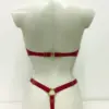 Zena Latex Thong with Strappy Harness Back – Adjustable High-Leg Cut | Red & Gold Hardware | Bondage-Inspired Look