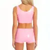 Pink Latex Shorts Set - 3D Relief Seams & Crop Top