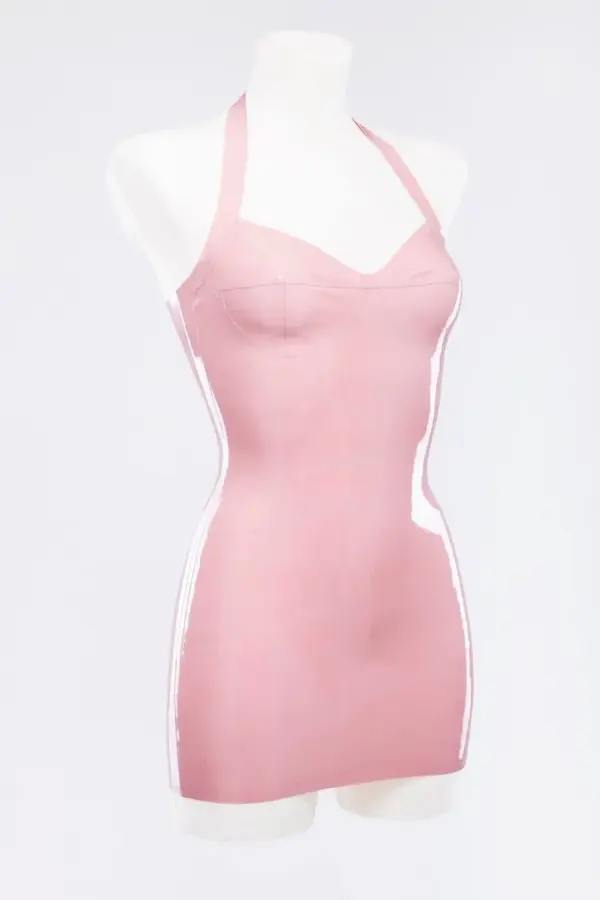 Baby Pink Latex Mini Dress with Molded Cups