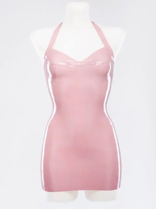 Baby Pink Latex Mini Dress with Molded Cups