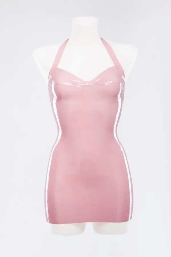 Baby Pink Latex Mini Dress with Molded Cups
