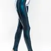 Metallic Peacock Latex Leggings with Foot Stirrups – Glued Waist Belt Design