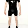 Men's Latex T-Shirt short sleeve rubber tee black front view