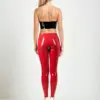 Red Glossy Latex BDSM Leggings with High-Waist Fit