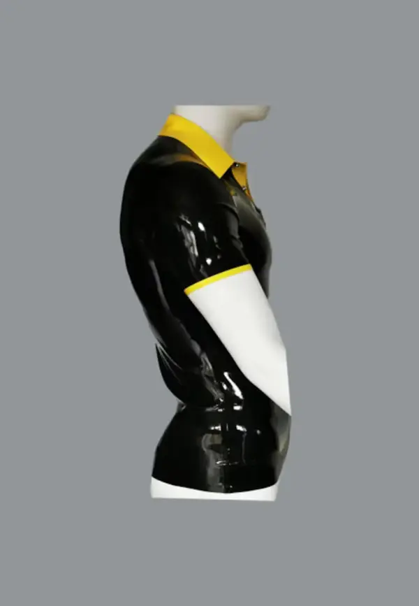 Men's Latex Contrast Polo Shirt - Stud Collar Slim Fit