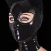 Black Latex Cat Mask with closed mouth and molded ears front view