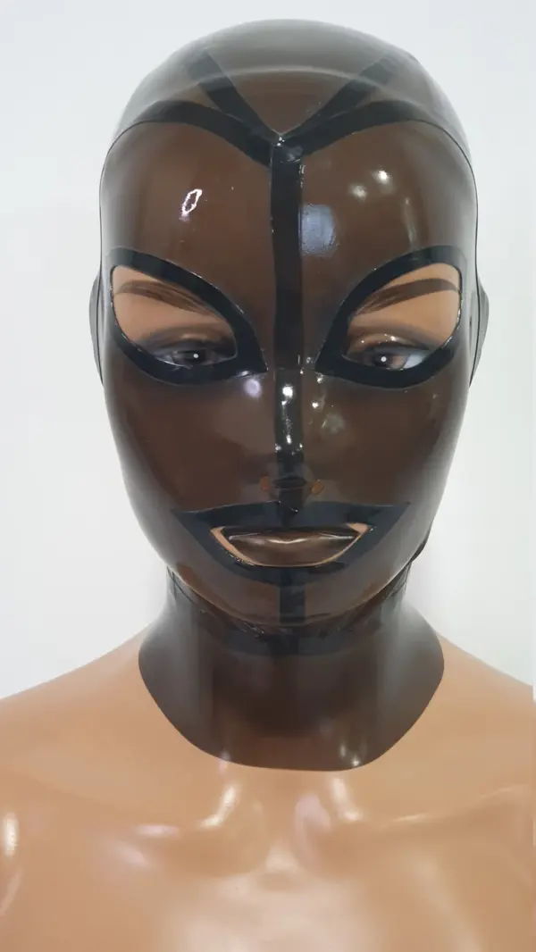 Smoke Transparent Latex Hood with tear shaped eyes front view