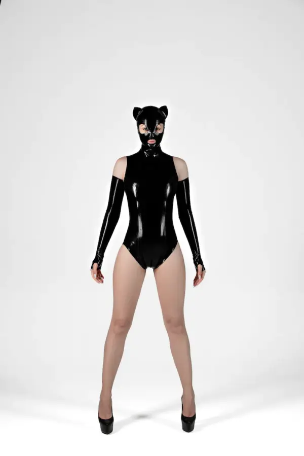 Latex Cat Mask with Open Mouth & Back Zipper
