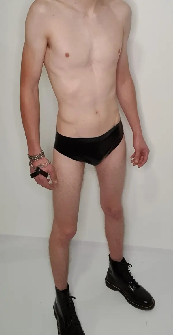 Basix Men's Latex Briefs black rubber slip panties front view