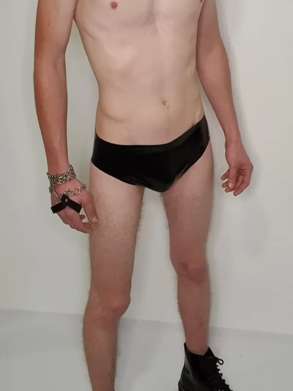 Basix Men's Latex Briefs black rubber slip panties front view
