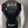 Rear view of sporty latex tank top for men with red details
