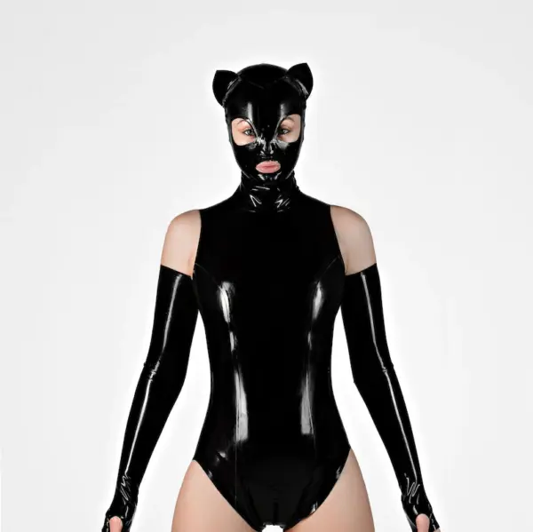 Latex Cat Mask with Open Mouth & Back Zipper