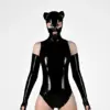 Latex Cat Mask with Open Mouth and back zipper front view