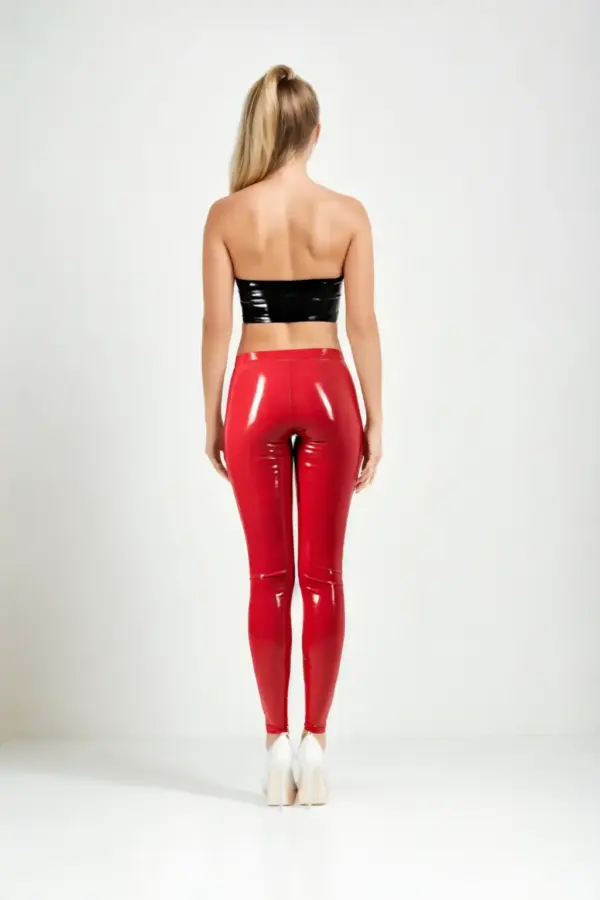 Red Glossy Latex BDSM Leggings with High-Waist Fit