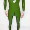 Men's Green Latex Catsuit - Shoulder Zip Entry & Crotch Access