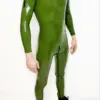 Men's Green Latex Catsuit - Shoulder Zip Entry & Crotch Access