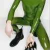 Tactical style latex catsuit worn with combat boots