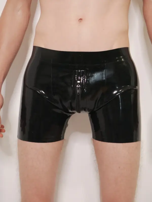 Men's Latex Boxer Shorts with front zip classic fit black