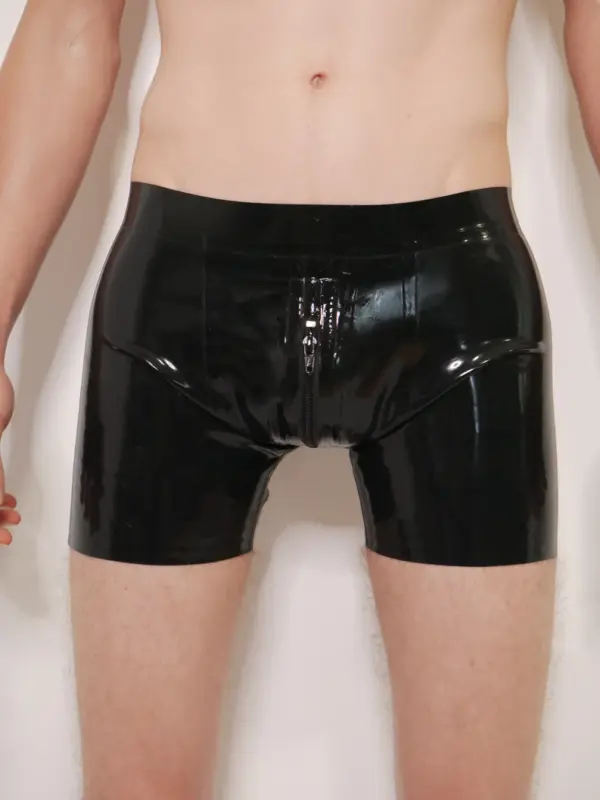 Men's Latex Boxer Shorts with front zip classic fit black