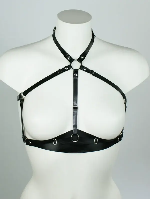 Minimalist Latex Harness Bra with halter neck and O-ring details