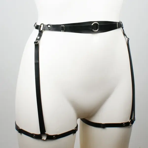 Adjustable Latex Leg Harness with metal O-ring details front view