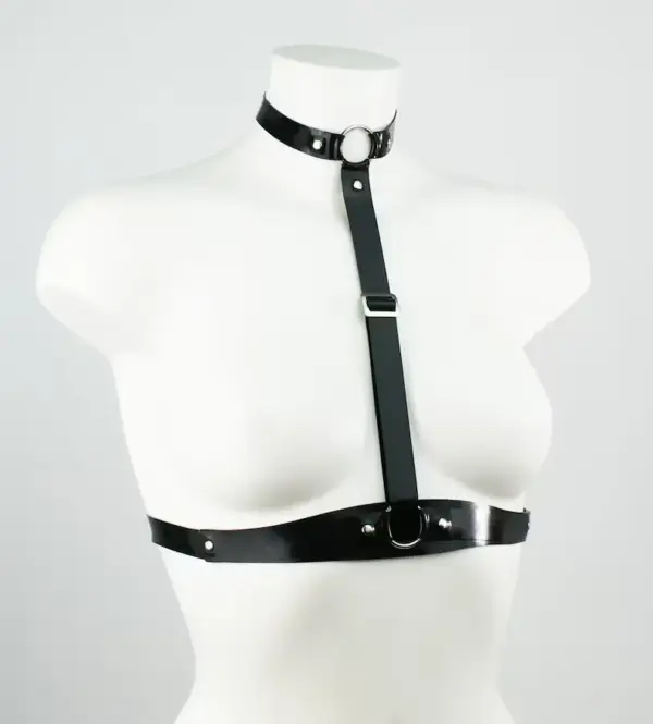 Thick 1mm latex straps with silver hardware close up