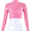 Cropped T Top – Latex High-Neck Long Sleeve Crop Top